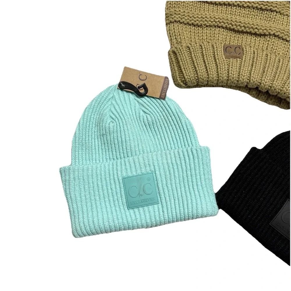 Lot‎ (3) CC Beanies Knit Hats Black Mint Tan Ski Snow Winter Chunky